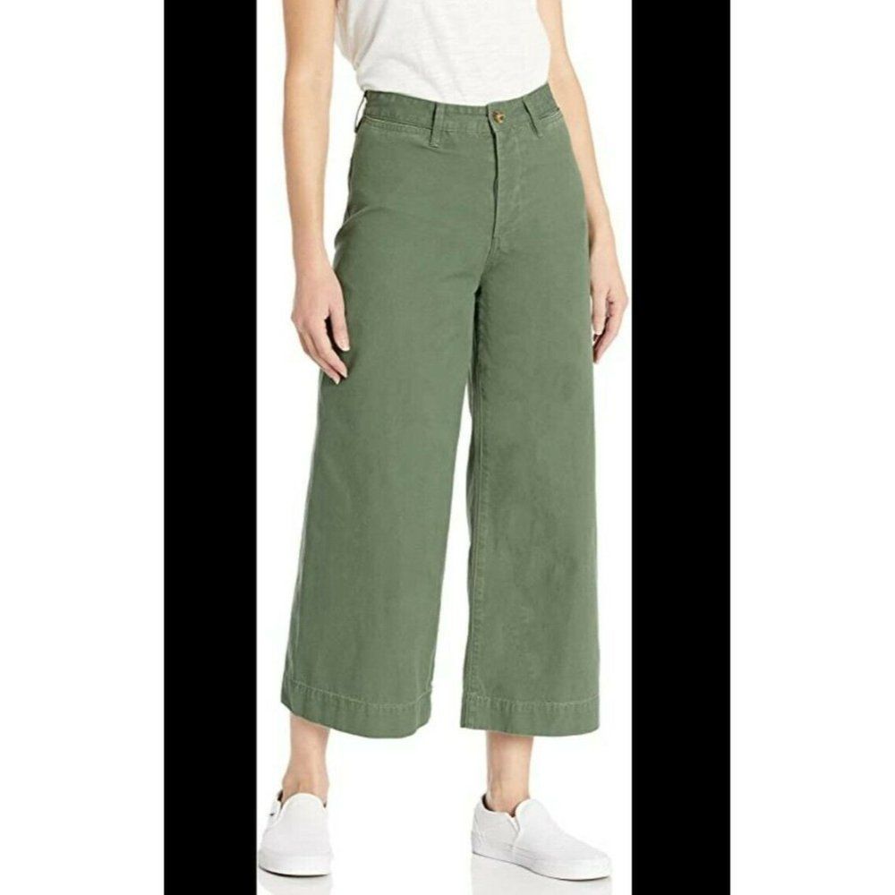 Loft Womens Olive Green High Rise Straight Cropped Denim Jeans Size 24